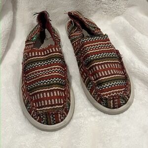 Sanuk Donna Blanket Burgundy Slip On Shoes Women's Sz 11 Rare Size